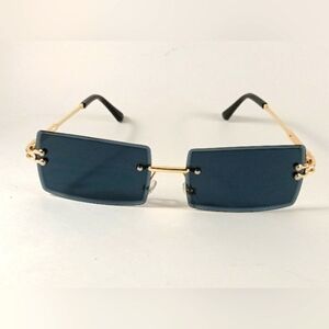 Rimless Rectangular Sunglasses Black Unisex Metal Frame